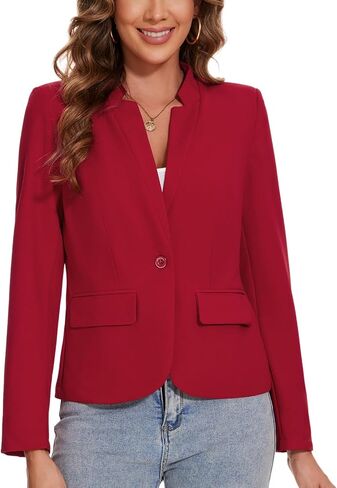 Blazers for Women Long Sleeve Notch Collar Blazer Button Front Casual Work Office Suit Jackets with Pockets in Saudi Arabia