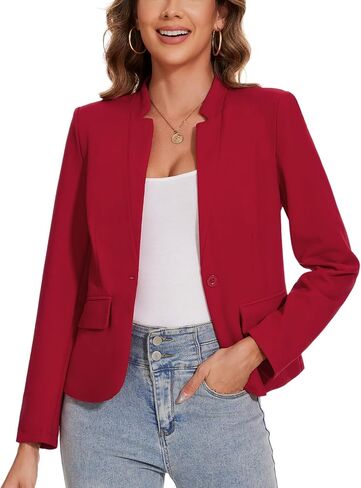 Blazers for Women Long Sleeve Notch Collar Blazer Button Front Casual Work Office Suit Jackets with Pockets in Saudi Arabia