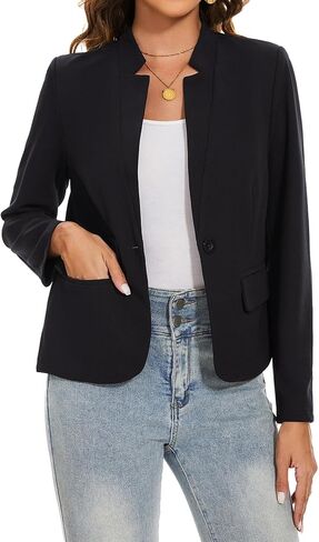 Blazers for Women Long Sleeve Notch Collar Blazer Button Front Casual Work Office Suit Jackets with Pockets in Saudi Arabia