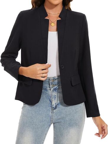Blazers for Women Long Sleeve Notch Collar Blazer Button Front Casual Work Office Suit Jackets with Pockets in Saudi Arabia