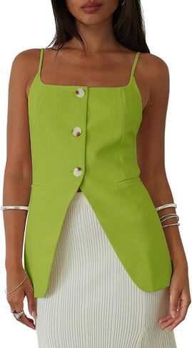 Yousify Womens Spaghetti Strap Tank Top Summer Blazer Vest Button Down Business Cami Square Neck Sexy Camisole Dressy Casual in Saudi Arabia