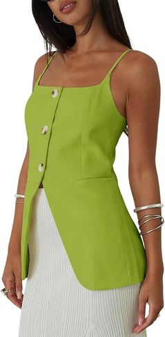 Yousify Womens Spaghetti Strap Tank Top Summer Blazer Vest Button Down Business Cami Square Neck Sexy Camisole Dressy Casual in Saudi Arabia