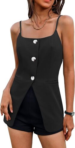 Yousify Womens Spaghetti Strap Tank Top Summer Blazer Vest Button Down Business Cami Square Neck Sexy Camisole Dressy Casual in Saudi Arabia