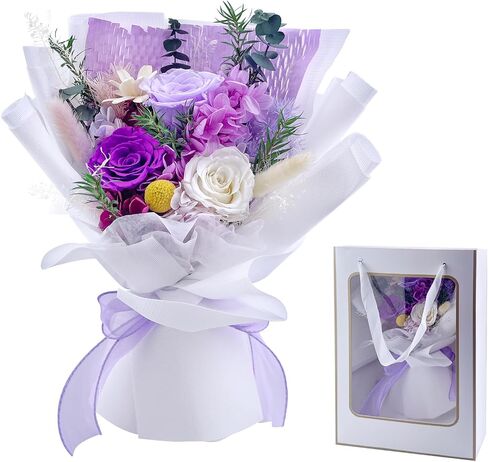 Preserved Flower Bouquet Blue Bouquet Flowers with Gift Box Eternal Roses for Women Mom Wife Girlfriend Grandma Gift for Valentine Anniversary Birthday Christmas for Delivery in Saudi Arabia