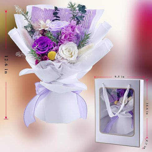 Preserved Flower Bouquet Blue Bouquet Flowers with Gift Box Eternal Roses for Women Mom Wife Girlfriend Grandma Gift for Valentine Anniversary Birthday Christmas for Delivery in Saudi Arabia