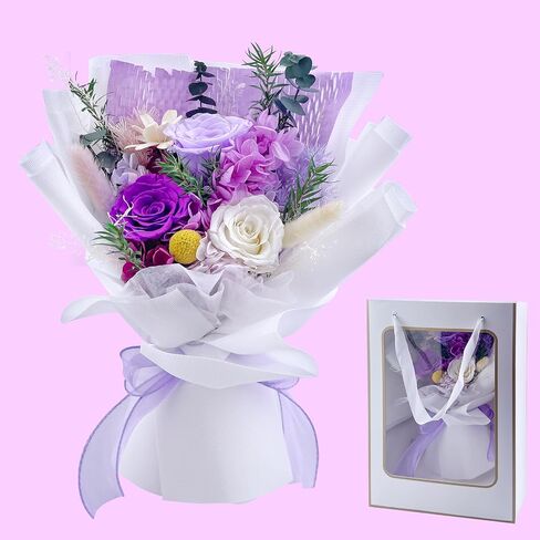 Preserved Flower Bouquet Blue Bouquet Flowers with Gift Box Eternal Roses for Women Mom Wife Girlfriend Grandma Gift for Valentine Anniversary Birthday Christmas for Delivery in Saudi Arabia