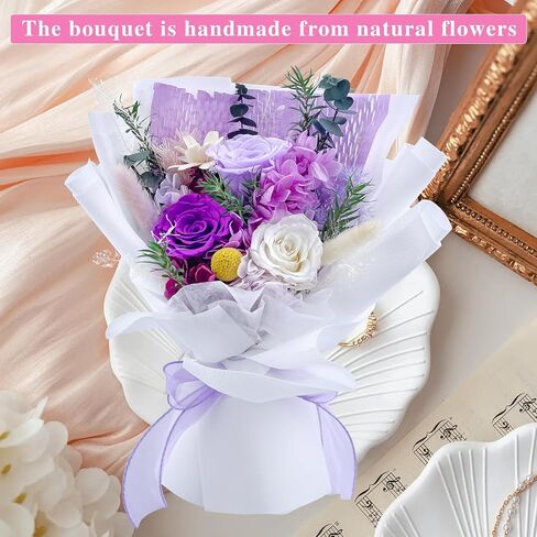 Preserved Flower Bouquet Blue Bouquet Flowers with Gift Box Eternal Roses for Women Mom Wife Girlfriend Grandma Gift for Valentine Anniversary Birthday Christmas for Delivery in Saudi Arabia