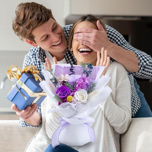 Preserved Flower Bouquet Blue Bouquet Flowers with Gift Box Eternal Roses for Women Mom Wife Girlfriend Grandma Gift for Valentine Anniversary Birthday Christmas for Delivery in Saudi Arabia