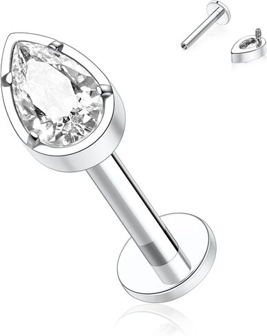 GAGABODY Labret Studs 16G Titanium Lip Piercing Jewelry Drop-Shaped CZ Internally Threaded Silver Tragus Earrings Helix Stud Cartilage Piercing in Saudi Arabia