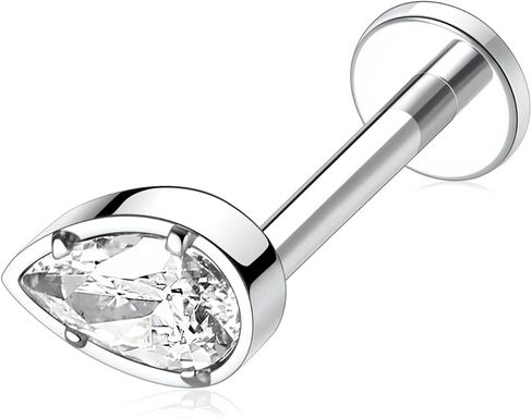 GAGABODY Labret Studs 16G Titanium Lip Piercing Jewelry Drop-Shaped CZ Internally Threaded Silver Tragus Earrings Helix Stud Cartilage Piercing in Saudi Arabia