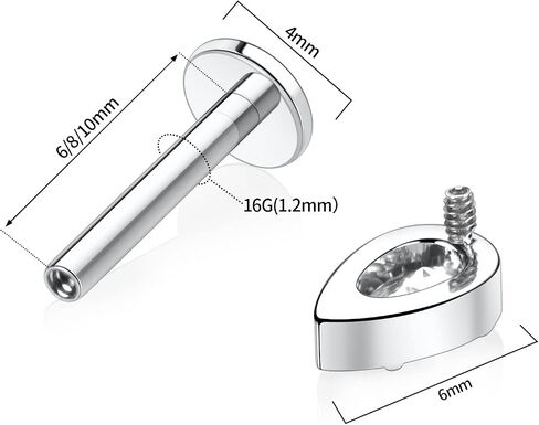 GAGABODY Labret Studs 16G Titanium Lip Piercing Jewelry Drop-Shaped CZ Internally Threaded Silver Tragus Earrings Helix Stud Cartilage Piercing in Saudi Arabia