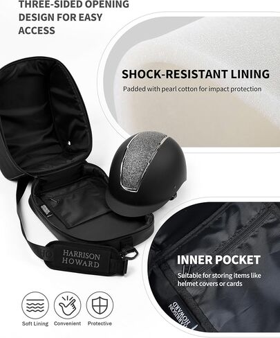 Harrison Howard Premium Helmet Storage Case Sturdy 600D Fabric Equestrian Helmet Bag Travel Gear for Horse Riders Black in Saudi Arabia