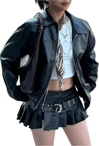 SOLY HUX Women's PU Leather Zip Up Jacket Motorcycle Baggy Bomber Coats Winter Clothes in Saudi Arabia