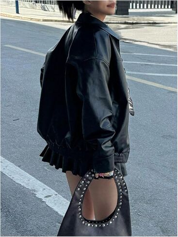 SOLY HUX Women's PU Leather Zip Up Jacket Motorcycle Baggy Bomber Coats Winter Clothes in Saudi Arabia
