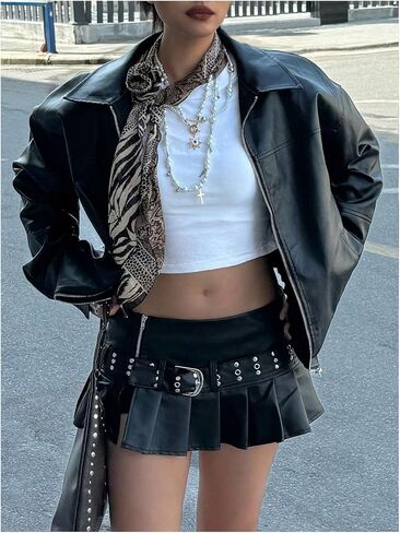 SOLY HUX Women's PU Leather Zip Up Jacket Motorcycle Baggy Bomber Coats Winter Clothes in Saudi Arabia