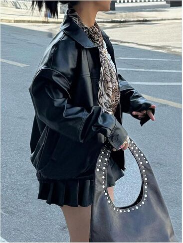SOLY HUX Women's PU Leather Zip Up Jacket Motorcycle Baggy Bomber Coats Winter Clothes in Saudi Arabia