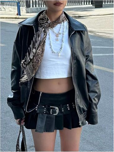 SOLY HUX Women's PU Leather Zip Up Jacket Motorcycle Baggy Bomber Coats Winter Clothes in Saudi Arabia