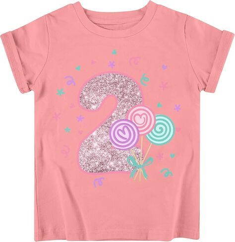 LoveKider Toddler Girls Birthdy Dirntrts عدد سباركلي عدد قصير من الأكمام القصيرة Tshirt 2nd 3rd 4th 5th Party Thirt Tees 2-5T in Kuwait