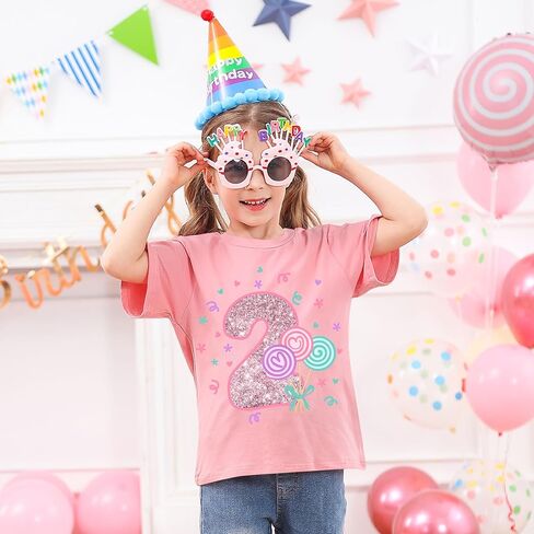 LoveKider Toddler Girls Birthdy Dirntrts عدد سباركلي عدد قصير من الأكمام القصيرة Tshirt 2nd 3rd 4th 5th Party Thirt Tees 2-5T in Kuwait