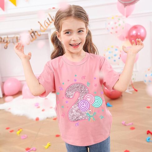 LoveKider Toddler Girls Birthdy Dirntrts عدد سباركلي عدد قصير من الأكمام القصيرة Tshirt 2nd 3rd 4th 5th Party Thirt Tees 2-5T in Kuwait