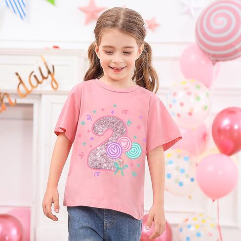 LoveKider Toddler Girls Birthdy Dirntrts عدد سباركلي عدد قصير من الأكمام القصيرة Tshirt 2nd 3rd 4th 5th Party Thirt Tees 2-5T in Kuwait