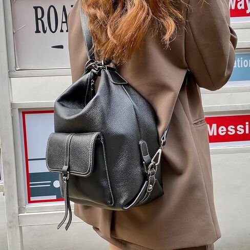 Genuine Leather Backpack Purse for Women Large Capacity, Anti-Theft Travel Backpack Leather Convertible Shoulder Bag with 2 Adjustable Straps in Kuwait