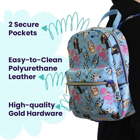 Bluey and friends Mini PU Leather Backpack Purse with Adjustable Straps 10 In (Blue, One Size) in Kuwait