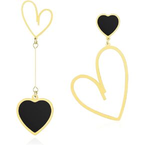 Asymmetric Mismatched Heart Earrings Asymmetry Gold Love Earrings Heart Shaped Dangle Earrings for Women Girls Red Heart Statement Heart Stud Long Large Earrings Valentine's Day Anniversary Day Jewelry