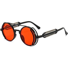 Red Retro Steampunk Sunglasses Vintage Style Sun Glasses Round Metal Frame Circle Glasses Street Shot Eyewear Unisex Cool Sun Glasses Gifts, Women's Sunglasses