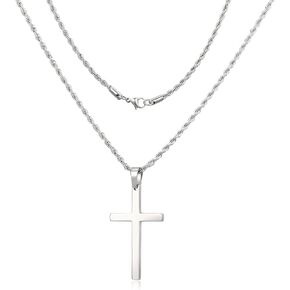 TRIPOD JEWELRY Mens Womens Crucifix Necklace Jesus Cross Chain Iced Out Baguette REAL White Gold/ 18K Gold/Rose Gold Plated Christian Pendant (Give 3mm 24inch Gold Plating Rope Chain)