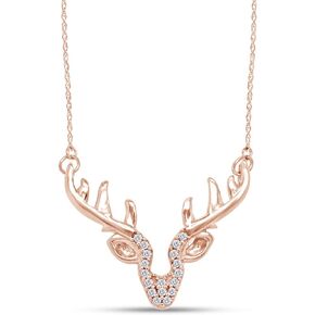 Round White Natural Diamond Accent Deer Antler Pendant in 14K Gold Over Sterling Silver