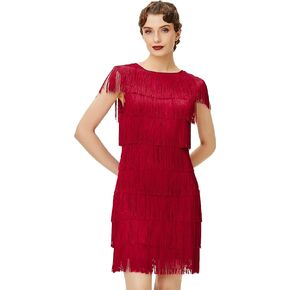 BABEYOND 1920s Art Deco Fringed Sequin Dress Long Flapper Gatsby Dress Roaring 20s