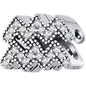 Zodiac Charm Openwork Star Zodiac Bead 925 Sterling Silver Birthday Charm Fits Women's Charm Bracelet & Necklace -for Family and Friends