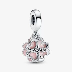سحر Pandora Four-leav Clover Friendship المزدوج المتدلي - أساور اللحظات المتوافقة - مجوهرات للنساء - هدية للنساء - مصنوعة من الفضة الاسترليني والزركونيا المكعبة والمينا، مع صندوق هدايا