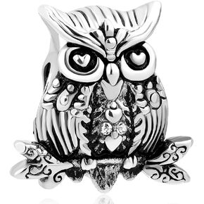 CharmSStory Owl Wisdom Bird Charm Bead for Snake Chain Bracelets