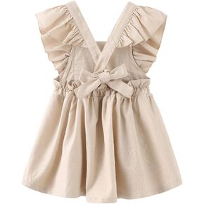 Girls Beach Dress Vintage Linen Summer Ruffles Lace Backless Kids Boho Style Sundress 0-6 Years