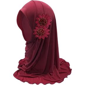 Islamic Muslim Flower Hijab for Girl Ice Silky Arabian Indian Head Wrap Scarves Full Cover little Girls Head Scarf
