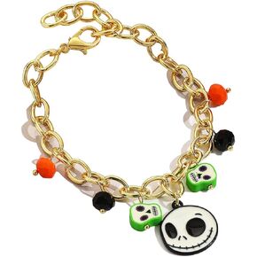 Goth Spooky Ghost Pumpkin Spider Witch Charm Bracelet-Halloween Costume Jewelry Gift For Woman Girls Y2K Skull Bat Clay Bracelet Party Ghost Cosplay Jewelry Gift
