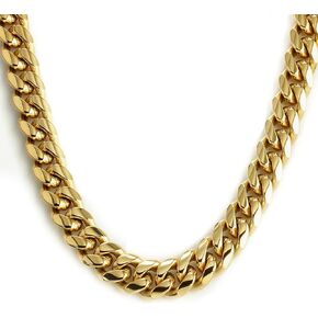 Zsllzm Mens Miami Cuban Link Chain 14k Gold Plated Necklace Solid Stainless Steel Hip Hop Jewelry 10mm/12mm/14mm,18-30 Inches