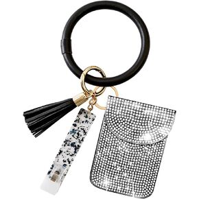 Wristlet Bracelet Keychain Pocket Credit Card Holder Purse Bling crystal Women Tassel Keychain Bangle Key Ring Card Grabber