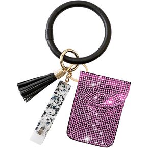 Wristlet Bracelet Keychain Pocket Credit Card Holder Purse Bling crystal Women Tassel Keychain Bangle Key Ring Card Grabber