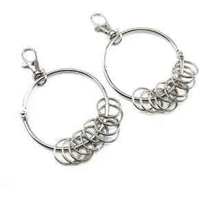 Yueton Large Vintage Nickel Round Key Chain Key Ring, Pack of 2 (Nickel)