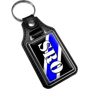 Thin Blue Line School Resource Officer SRO Faux Leather Keychain Key Holder Key Ring For Men Heavy Duty Car Keyring For Men and Women🗝️, Black, retangular in Kuwait