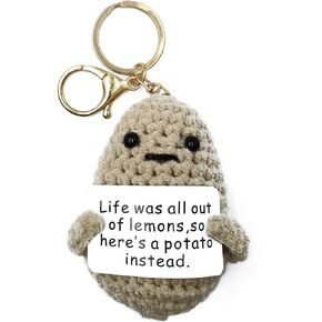 Caiyao Mini Positive Potato Keychain Funny Inspirational Motivational Keychains Cute Wool Knitting Potato Crochet Doll Gifts