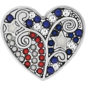 Ginger Snaps Montage USA Heart, 20 Millimeter, Rhodium, Women, Jewelry and Accessories