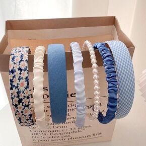 Agirlvct 7 Pack Cute Headbands for Women,Non Slip Flower Headband,Fashion Headbands for Girls,Twisted Headband,Different Designs White Solid Head Bands Set Fashion Hair Accessories Non Slip(Blue) in Kuwait