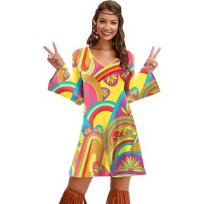 For G and PL Women's Halloween Floral 1960's 1970's Hippie Costume Dress
