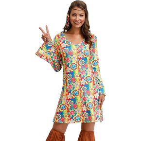 For G and PL Women's Halloween Floral 1960's 1970's Hippie Costume Dress
