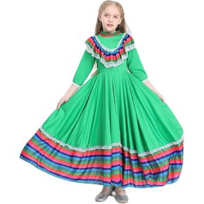 فستان مكسيكي للأطفال، فستان سينكو دي مايو فييستا، فستان رقص فولكلوريكو، فستان على الطراز المكسيكي التقليدي للفتيات in Kuwait