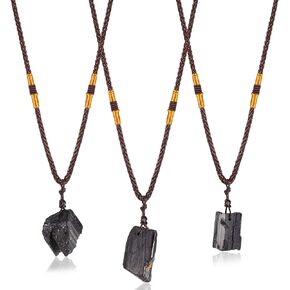 Hicarer 3 Pieces Black Tourmaline Necklace Tourmaline Crystal Stone Necklace Tourmaline Stone Amulet Tourmaline Pillar Pendant for Men
